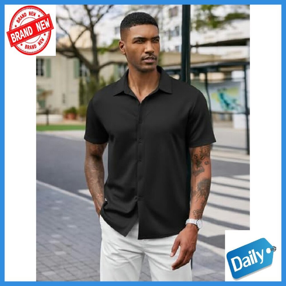 Men's Stretch Wrinkle-Free Short Sleeve Button Down Shirt Regular Fit - Picture 4 of 7